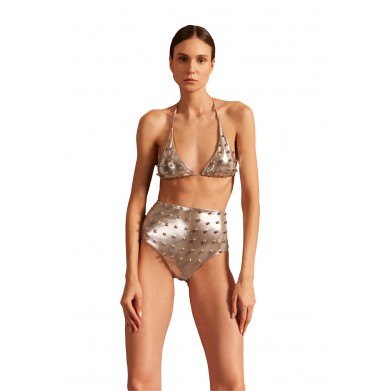 Solid High Waist Pearl Silver Lurex Bikini