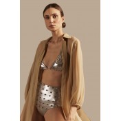 Solid High Waist Pearl Silver Lurex Bikini
