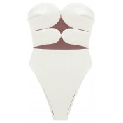 Solid high leg quilted Off-white swimsuit