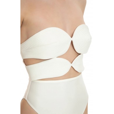 Solid high leg quilted Off-white swimsuit
