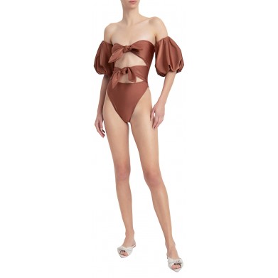 Square Retro Puff Sleeve Double Knot Swimsuit