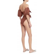 Square Retro Puff Sleeve Double Knot Swimsuit